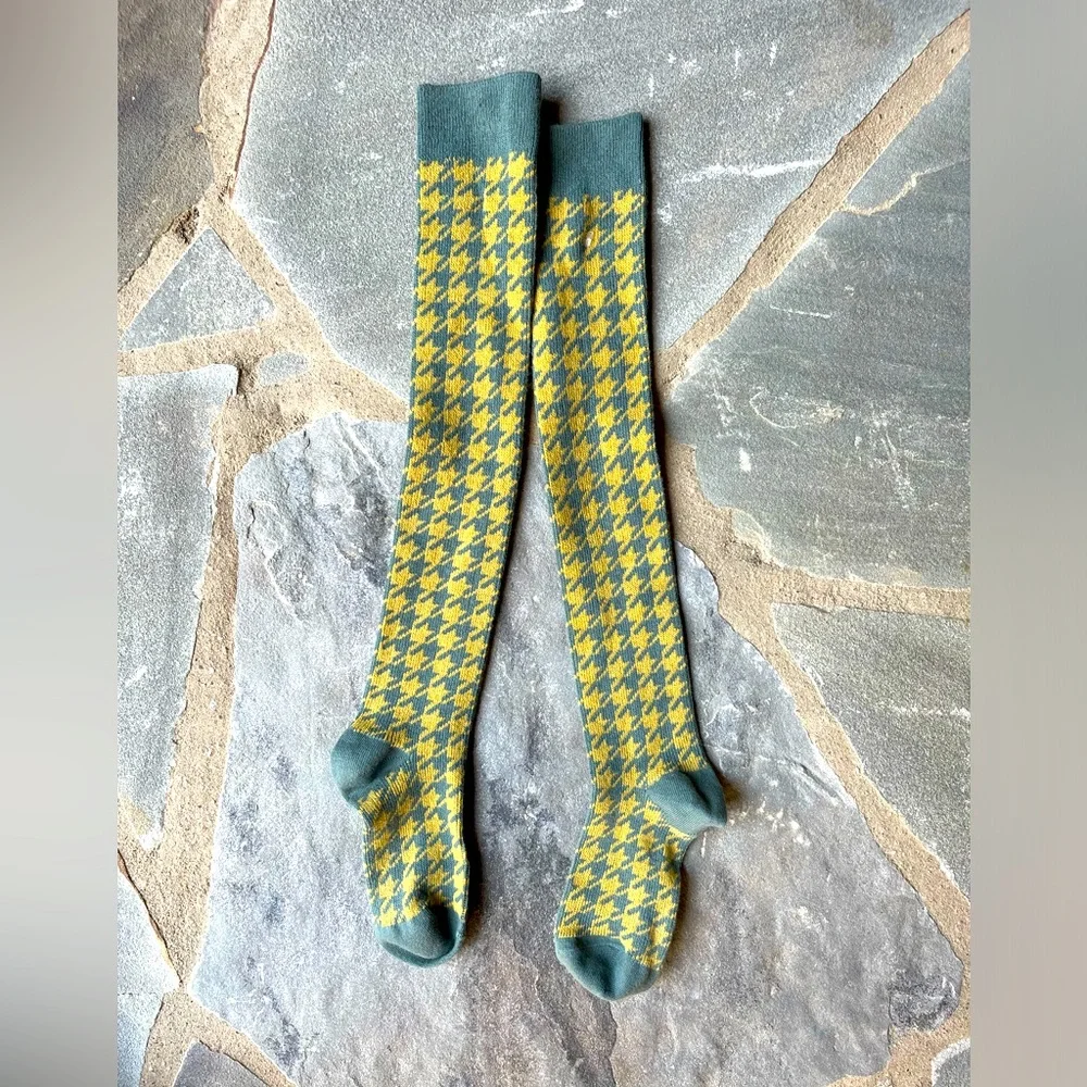 Hounds Tooth Over the Knee Sock - Chartreuse